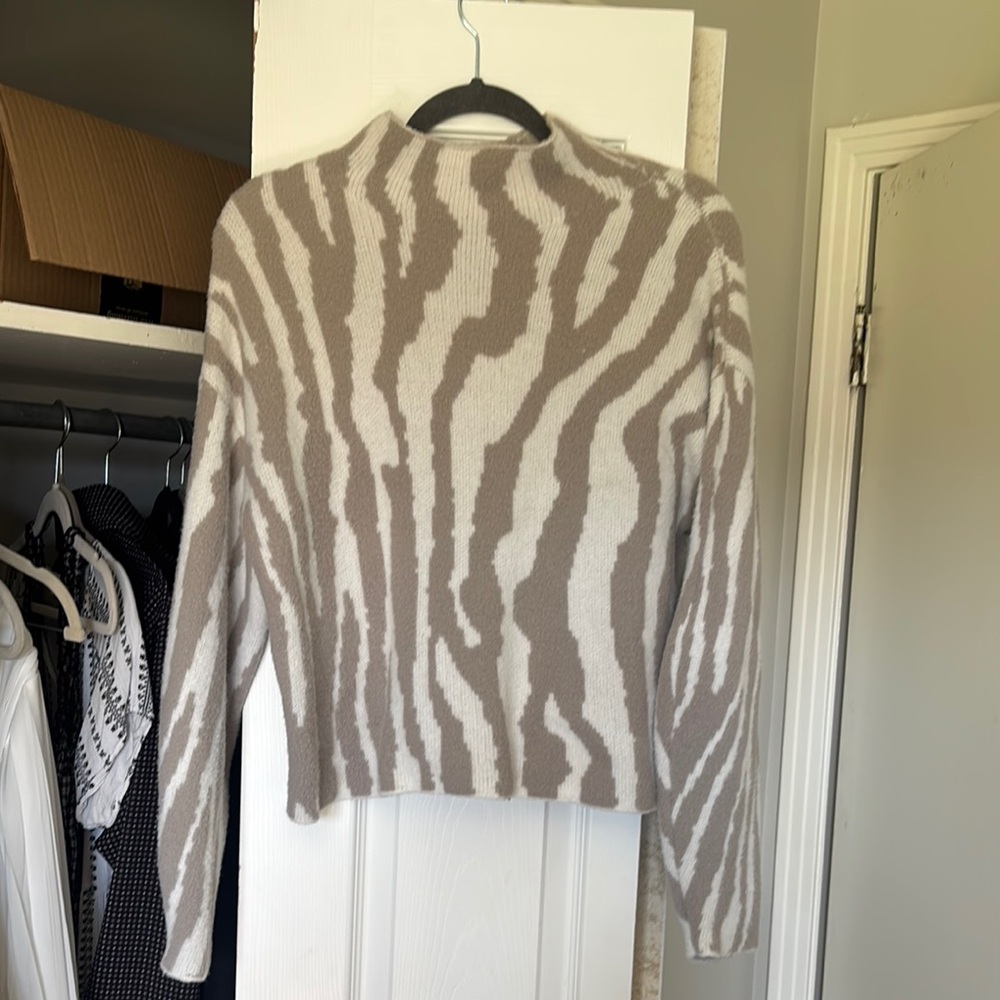 Zebra Print Sweater in Beige and White